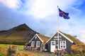 ICELAND, GRUNDARFJORDUR, SEPTEMBER 12, 2019: Typical green house with grass roof in Iceland