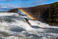 Iceland, Gullfoss waterfall. Captivating scene with rainbow of Gullfoss waterfall that is most powerful waterfall in Iceland and E Royalty Free Stock Photo