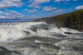 Iceland, Gullfoss waterfall. Captivating scene with rainbow of Gullfoss waterfall that is most powerful waterfall in Iceland and E Royalty Free Stock Photo