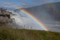 Iceland, Gullfoss waterfall. Captivating scene with rainbow of Gullfoss waterfall that is most powerful waterfall in Iceland and E
