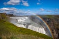 Iceland, Gullfoss waterfall. Captivating scene with rainbow of Gullfoss waterfall that is most powerful waterfall in Iceland and E Royalty Free Stock Photo