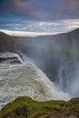 Iceland, Gullfoss waterfall. Captivating scene with rainbow of Gullfoss waterfall that is most powerful waterfall in Iceland and E Royalty Free Stock Photo