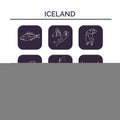 Iceland hand drawn doodle set. Sketches. Vector illustration for design and packages product. Symbol collection