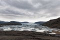 Iceland Ice and Lake. Mountain in Background. Hoffel Landscape Royalty Free Stock Photo