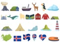 Iceland icons set cartoon . North island