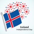 Iceland independence day greeting card. The flag on the backgro