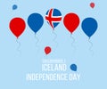 Iceland Independence Day Greeting Card. Flying Flat Balloons In National Colors of Iceland.