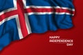 Iceland independence day greetings card with flag
