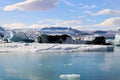 Iceland iceberg in JÃ¶kulsÃ¡rlÃ³n glacier lagoon with VatnajÃ¶kull National Park in the background