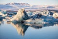 Iceland, Jokulsarlon Lagoon with huge blocks of glacier rocks and blue ice