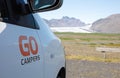 A small camper on the road in Iceland, the first big tourist season since the Corona-lockdown of 2020