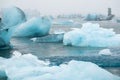 Iceland Lake with Melting Glaciers in Foggy Weather, Pure Blue Ice in Jokulsarlon lagoon. Royalty Free Stock Photo