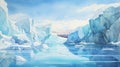 Spectacular Glacier Of Australia Watercolor Illustration