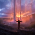 Behind famous Seljalandsfoss waterfall on south Iceland Royalty Free Stock Photo