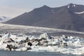 Iceland landscape in southeast area. Jokulsarlon. Icebergs, lake