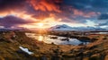 Iceland Landscape spring panorama at sunset Royalty Free Stock Photo