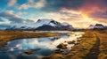 Iceland Landscape spring panorama at sunset Royalty Free Stock Photo