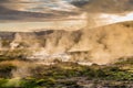 Wafts of mist over the big geyser in Iceland