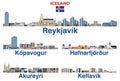 Iceland main cities skylines vector isolated illustrations Royalty Free Stock Photo