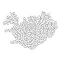 Iceland map from black pattern of the maze grid. Vector illustration