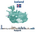 Iceland map with reykjavik city skyline. Vector illustration