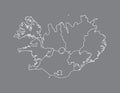 Iceland map vector with counties using white border lines on black background