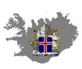 Iceland map vector silhouette and coat of arms Royalty Free Stock Photo