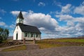 Iceland, Northern Europe, Thingvellir, church, national park, architecture, Icelandic, green, clouds Royalty Free Stock Photo