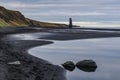 Iceland, Northwest Coast, Huna Fjord, Black Sand Beach View, overcast autumn day