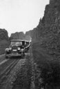 1933, Iceland, Reykjavik - Balbo`s North Atlantic Flight - A long column of cars brings the crews into town