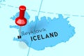 Iceland, Reykjavik - capital city, pinned on political map
