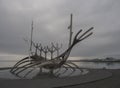 Iceland, Reykjavik, July 30, 2019: Street view of ship Solfar. Sun Voyager is a sculpture by Jon Gunnar Arnason, located