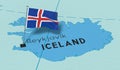 Iceland, Reykjavik - national flag pinned on political map