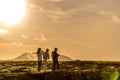 Iceland, Reykjavik - Oct 24th 2017 - Tourists enjoying the unique landscape of Reykjavik, sun straight in the image, light marks,