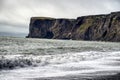 Iceland, Reynisfjara Beach, cliffs and characteristic stretch of sea