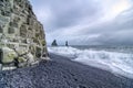 Iceland, Reynisfjara Beach, cliffs and characteristic stretch of sea