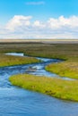 Iceland river with glaciers on the horizon