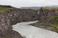 Iceland river landscape on a gray cloudy day.