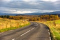 Iceland road landscape with clouds and emply field