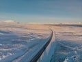 Iceland road through the winter landscape