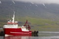 Iceland. Seydisfjordur. Dock with fishing boat.