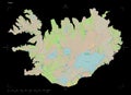 Iceland shape on black. Topo German