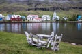 Iceland, small house, waterfall, landscape, mountains