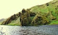 Iceland. Strange mossy rocks at the river