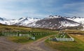 Iceland summer landscape. Fjord, house. Royalty Free Stock Photo