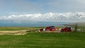 Iceland summer landscape. Fjord, house, mountains
