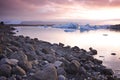 Iceland: Sunset at a glacier lake Royalty Free Stock Photo