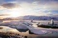 Iceland, sunset over Jokulsarlon Glacier Lagoon