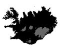 Iceland vector map silhouette isolated on white background.