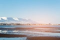 Iceland village winter season with mountain background